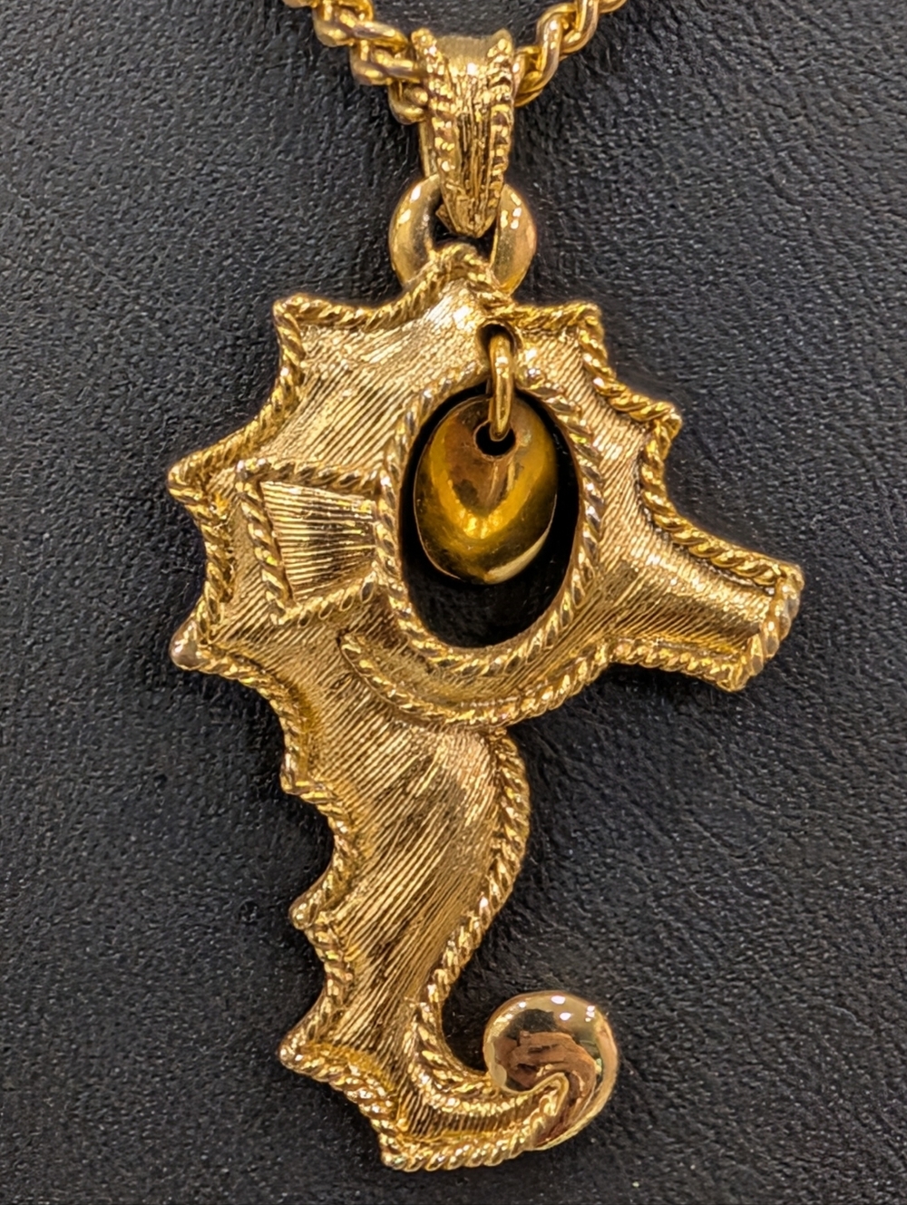 Vintage Gold Tone Textured Seahorse Pendant Necklace